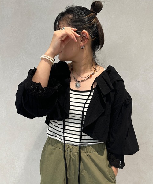 kutir（クティール）の「コットンレースボレロ（カーディガン/ボレロ・レディース・ライトピンク/ブラック/サックスブルー/オフホワイト・FREE）」の7枚目の写真