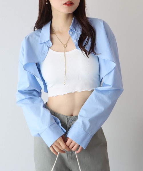 BLUEEAST（ブルーイースト）の「クロップドボレロシャツ（シャツ/ブラウス・レディース・ホワイト/ブラック/ブルー・MEDIUM）」の3枚目の写真
