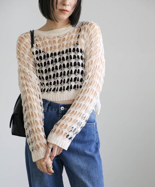 ショート丈メッシュニットトップス（ニット/セーター）｜select MOCA