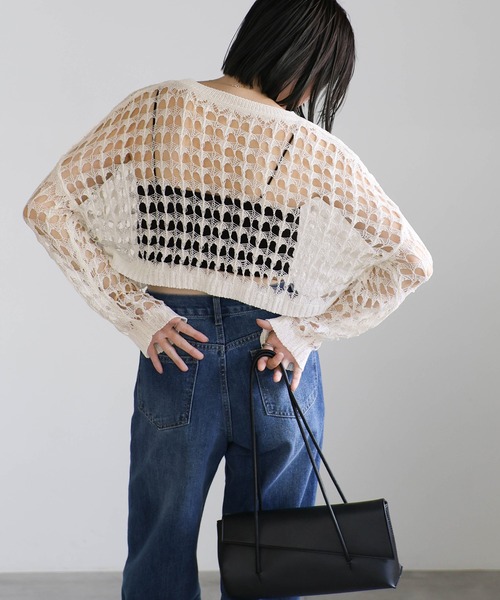 ショート丈メッシュニットトップス（ニット/セーター）｜select MOCA