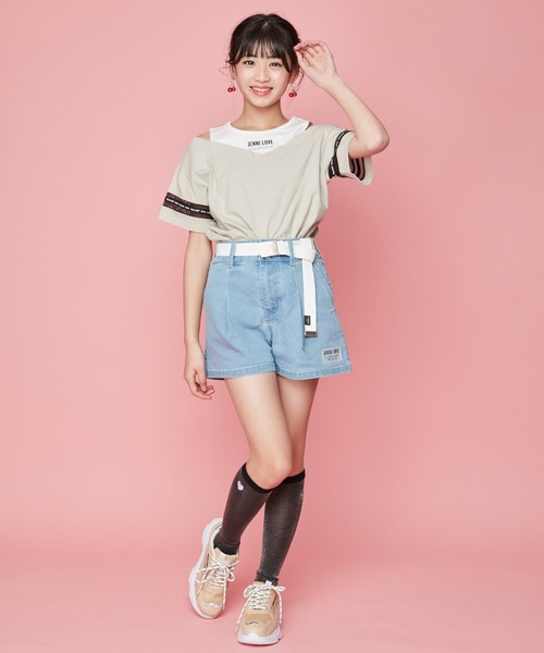 リトニア様♡激かわ♡　リゾート　Tシャツ　レギンス　ラフコーデ　ラスト1 JENNI love（ジェニィラブ）の「レイヤード風肩あきTシャツ（T