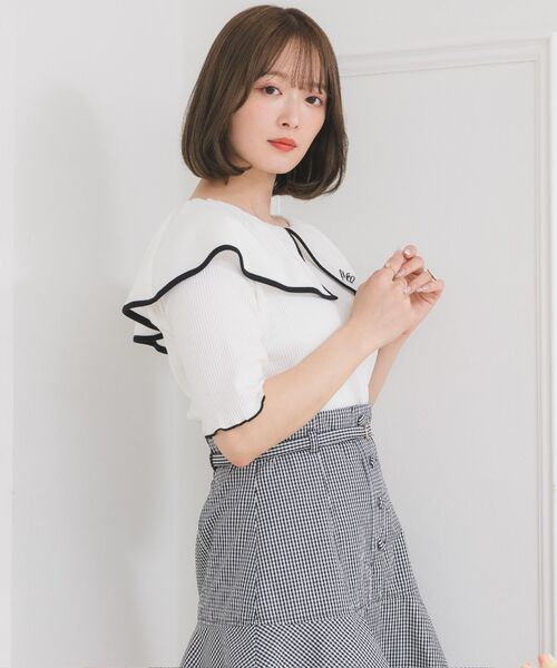 ems excite（エムズエキサイト）の「デカ襟5分袖CT（Tシャツ/カットソー・レディース・ピンク/ブラック/オフホワイト/ブラック系その他3・FREE）」の10枚目の写真