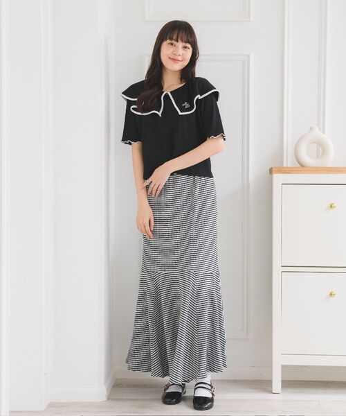 ems excite（エムズエキサイト）の「デカ襟5分袖CT（Tシャツ/カットソー・レディース・ピンク/ブラック/オフホワイト/ブラック系その他3・FREE）」の16枚目の写真