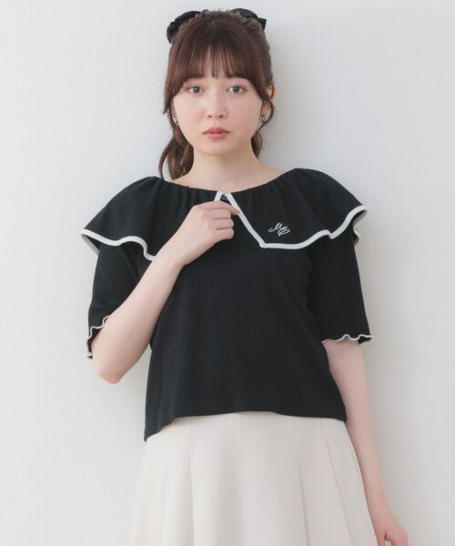 ems excite（エムズエキサイト）の「デカ襟5分袖CT（Tシャツ/カットソー・レディース・ピンク/ブラック/オフホワイト/ブラック系その他3・FREE）」の18枚目の写真