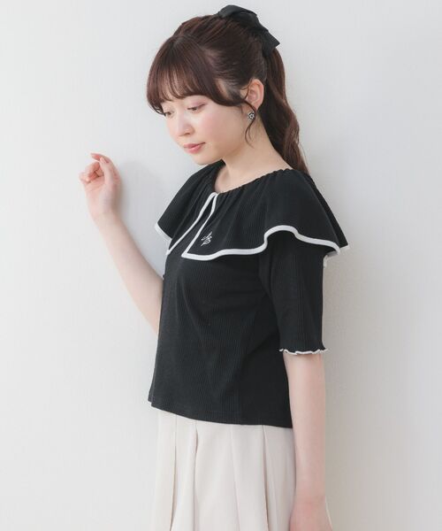 ems excite（エムズエキサイト）の「デカ襟5分袖CT（Tシャツ/カットソー・レディース・ピンク/ブラック/オフホワイト/ブラック系その他3・FREE）」の19枚目の写真