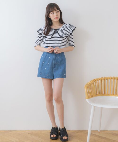 ems excite（エムズエキサイト）の「デカ襟5分袖CT（Tシャツ/カットソー・レディース・ピンク/ブラック/オフホワイト/ブラック系その他3・FREE）」の21枚目の写真