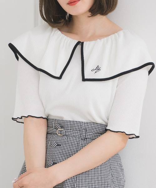 ems excite（エムズエキサイト）の「デカ襟5分袖CT（Tシャツ/カットソー・レディース・ピンク/ブラック/オフホワイト/ブラック系その他3・FREE）」の2枚目の写真