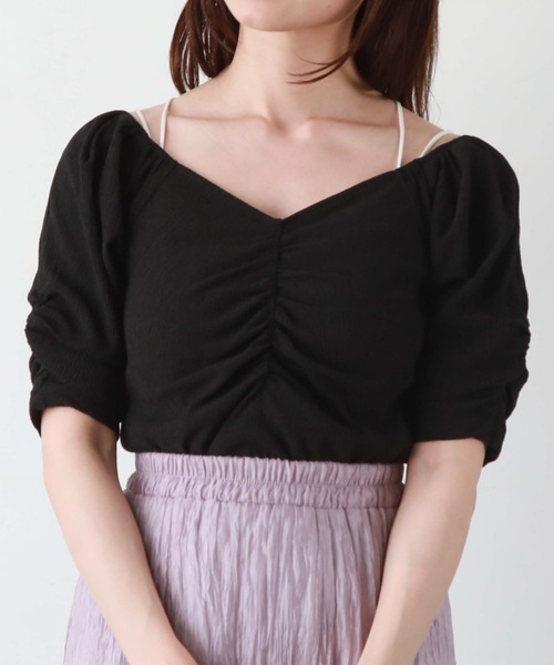 archives(アルシーヴ)の「2wayギャザー楊柳カットTOPS(Tシャツ/カットソー・レディース・オフホワイト/ブラック/アイボリー/グリーン・MEDIUM)」の20枚目の写真