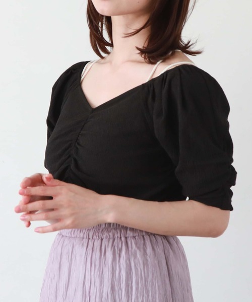 archives(アルシーヴ)の「2wayギャザー楊柳カットTOPS(Tシャツ/カットソー・レディース・オフホワイト/ブラック/アイボリー/グリーン・MEDIUM)」の21枚目の写真