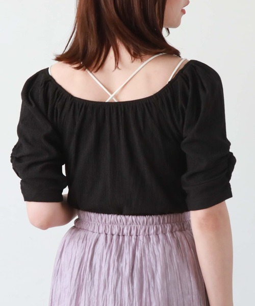 archives(アルシーヴ)の「2wayギャザー楊柳カットTOPS(Tシャツ/カットソー・レディース・オフホワイト/ブラック/アイボリー/グリーン・MEDIUM)」の22枚目の写真