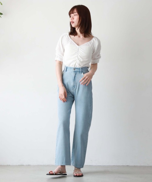 archives(アルシーヴ)の「2wayギャザー楊柳カットTOPS(Tシャツ/カットソー・レディース・オフホワイト/ブラック/アイボリー/グリーン・MEDIUM)」の9枚目の写真