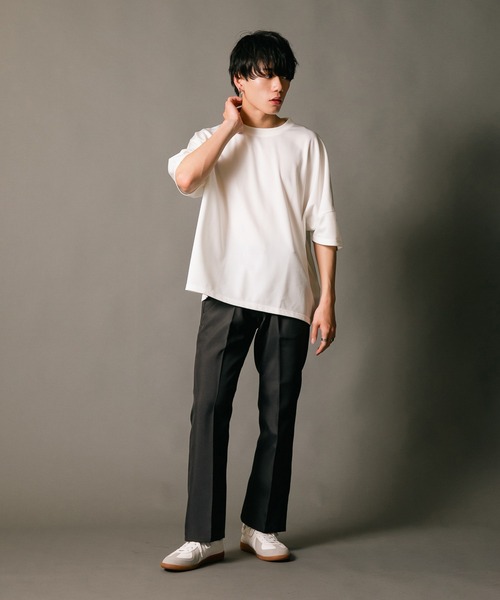 Blue Standard （ブルースタンダード）の「【BLUE STANDARD/ブルースタンダード】接触冷感 　ポリトロセミフレアパンツ センタープレス　スラックス ブーツカット　ウエストゴム入り（スラックス・メンズ・ブラック/ブラウン/チャコールグレー・SMALL/LARGE/MEDIUM/X-LARGE）」の10枚目の写真