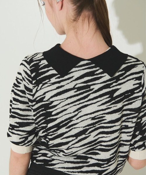 Solace（ソレイス）の「ゼブラジャガードポロニット（ニット/セーター・レディース・ブラウン/ホワイト/ネイビー・FREE）」の7枚目の写真