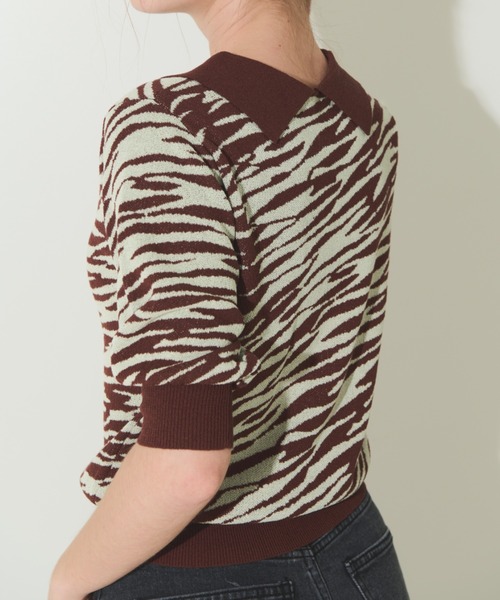 Solace（ソレイス）の「ゼブラジャガードポロニット（ニット/セーター・レディース・ブラウン/ホワイト/ネイビー・FREE）」の18枚目の写真