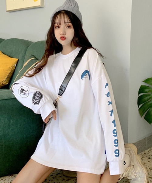 DiamondHearts（ダイヤモンドハーツ）の「アシンメトリーデザインロングTシャツ（Tシャツ/カットソー・レディース・ブラック/ホワイト/グレー・FREE）」の5枚目の写真