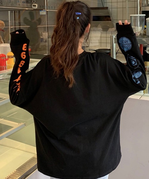 DiamondHearts（ダイヤモンドハーツ）の「アシンメトリーデザインロングTシャツ（Tシャツ/カットソー・レディース・ブラック/ホワイト/グレー・FREE）」の8枚目の写真