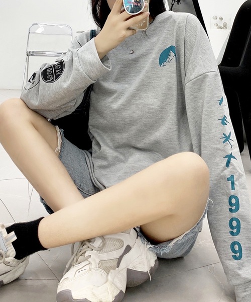 DiamondHearts（ダイヤモンドハーツ）の「アシンメトリーデザインロングTシャツ（Tシャツ/カットソー・レディース・ブラック/ホワイト/グレー・FREE）」の18枚目の写真