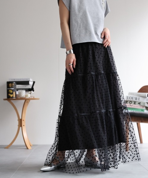 ap retro（アプレトロ）の「チュールティアードスカート（スカート・レディース・アイボリー/ブラック/ドット/ブラック系その他/ホワイト系その他・FREE）」の5枚目の写真