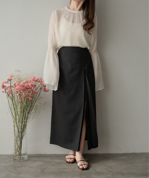 Ambre Ciel（アンブルシエル）の「タックナロースリットスカート／【WEB/EC限定商品】（スカート・レディース・ブラック/アイボリー・FREE）」の7枚目の写真