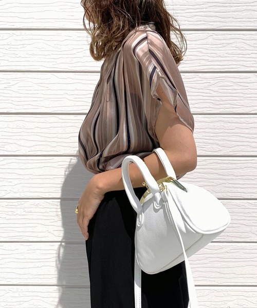 Q（キュー）の「ラメストライプスキッパーシャツ（シャツ/ブラウス・レディース・ベージュ系/ブルー系・MEDIUM）」の12枚目の写真