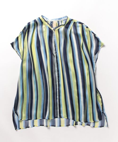 Q（キュー）の「ラメストライプスキッパーシャツ（シャツ/ブラウス・レディース・ベージュ系/ブルー系・MEDIUM）」の4枚目の写真
