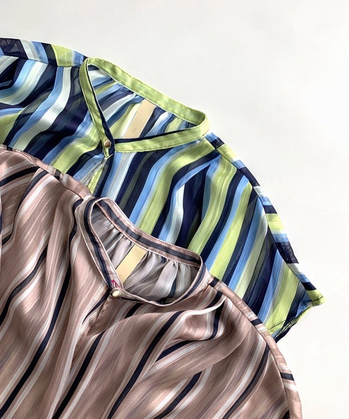 Q（キュー）の「ラメストライプスキッパーシャツ（シャツ/ブラウス・レディース・ベージュ系/ブルー系・MEDIUM）」の6枚目の写真