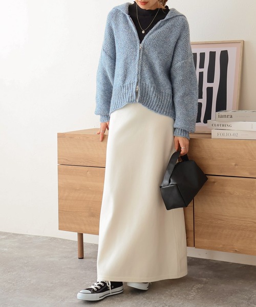 Social GIRL（ソーシャルガール）の「バックスリット ニット ロングスカート Aラインスカート（スカート・レディース・ブラック/オフホワイト/グリーン/チェリーレッド/キナリ・M）」の7枚目の写真