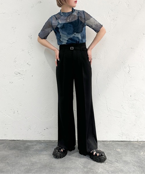 apres jour mignon（アプレジュールミニョン）の「オリジナルシアー柄トップス【ZOZOTOWN限定アイテム】（Tシャツ/カットソー・レディース・ブルー/ブラウン系その他/ブラック・フリー/X-LARGE）」の11枚目の写真