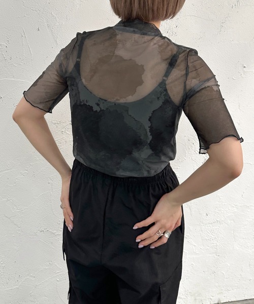 apres jour mignon（アプレジュールミニョン）の「オリジナルシアー柄トップス【ZOZOTOWN限定アイテム】（Tシャツ/カットソー・レディース・ブルー/ブラウン系その他/ブラック・フリー/X-LARGE）」の18枚目の写真