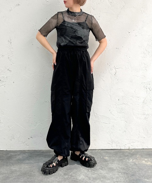 apres jour mignon（アプレジュールミニョン）の「オリジナルシアー柄トップス【ZOZOTOWN限定アイテム】（Tシャツ/カットソー・レディース・ブルー/ブラウン系その他/ブラック・フリー/X-LARGE）」の6枚目の写真