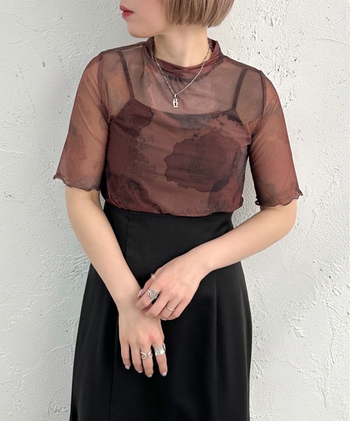 apres jour mignon（アプレジュールミニョン）の「オリジナルシアー柄トップス【ZOZOTOWN限定アイテム】（Tシャツ/カットソー・レディース・ブルー/ブラウン系その他/ブラック・フリー/X-LARGE）」の14枚目の写真