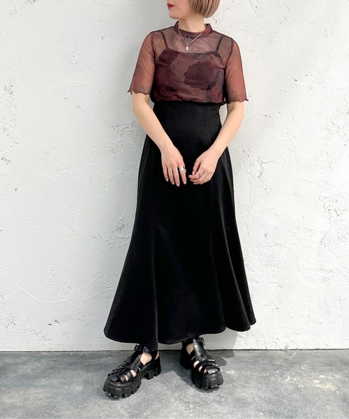 apres jour mignon（アプレジュールミニョン）の「オリジナルシアー柄トップス【ZOZOTOWN限定アイテム】（Tシャツ/カットソー・レディース・ブルー/ブラウン系その他/ブラック・フリー/X-LARGE）」の19枚目の写真