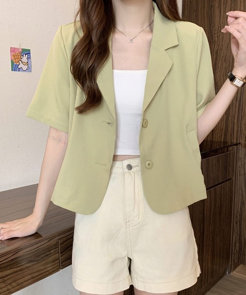shopnikoniko(ショップニコニコ)の「ショート丈 半袖 テーラードジャケット(テーラードジャケット・レディース・アイボリー/ブラック/ブルー/ピンク/グリーン・フリー)」の15枚目の写真