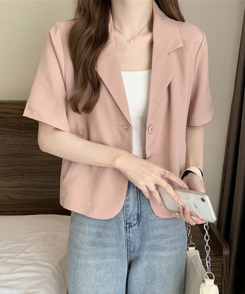 shopnikoniko(ショップニコニコ)の「ショート丈 半袖 テーラードジャケット(テーラードジャケット・レディース・アイボリー/ブラック/ブルー/ピンク/グリーン・フリー)」の19枚目の写真