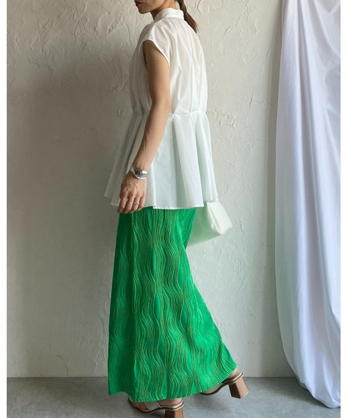 She's Closet(シーズクローゼット)の「セルフカットウェーブ柄Iラインハイウエストプリーツロングスカート(スカート・レディース・グリーン/ブラック・FREE)」の10枚目の写真