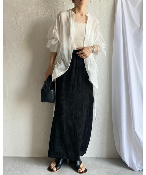 She's Closet(シーズクローゼット)の「セルフカットウェーブ柄Iラインハイウエストプリーツロングスカート(スカート・レディース・グリーン/ブラック・FREE)」の17枚目の写真
