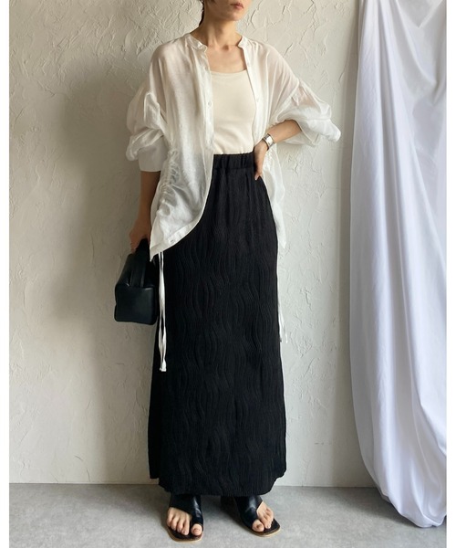 She's Closet(シーズクローゼット)の「セルフカットウェーブ柄Iラインハイウエストプリーツロングスカート(スカート・レディース・グリーン/ブラック・FREE)」の18枚目の写真