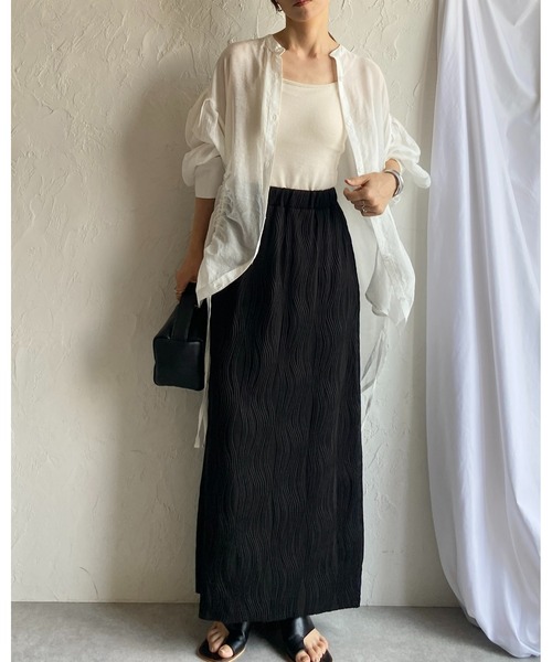 She's Closet(シーズクローゼット)の「セルフカットウェーブ柄Iラインハイウエストプリーツロングスカート(スカート・レディース・グリーン/ブラック・FREE)」の19枚目の写真