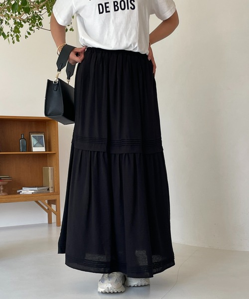 【新品】Croisierde un dix cors ロングスカート un dix cors（アンディコール）の「切替ギャザーロングスカート
