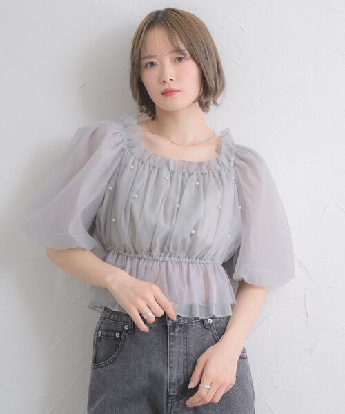 ☆即購入可能です☆パールバルーンスリーブBL ブラウス　ブラック ☆即購入可能です☆パールバルーンスリーブBL ブラウス ブラック