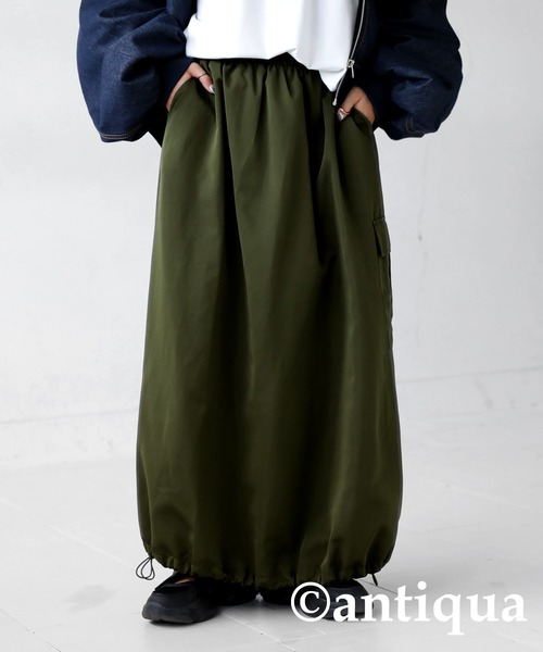 antiqua（アンティカ）の「ドロスト紐付きナイロンカーゴスカート（スカート・レディース・カーキ/ブラック/グレー・FREE）」の12枚目の写真