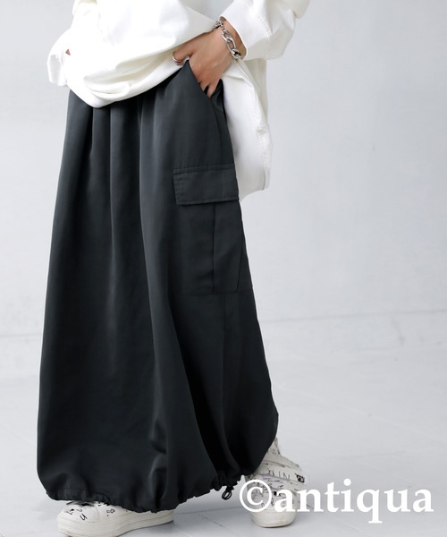 antiqua（アンティカ）の「ドロスト紐付きナイロンカーゴスカート（スカート・レディース・カーキ/ブラック/グレー・FREE）」の5枚目の写真