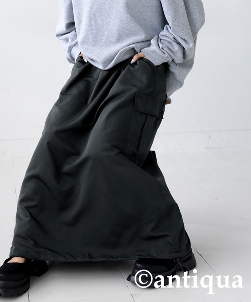 antiqua（アンティカ）の「ドロスト紐付きナイロンカーゴスカート（スカート・レディース・カーキ/ブラック/グレー・FREE）」の10枚目の写真