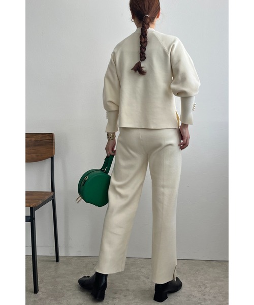 palm RICHE（ポームリシュ）の「ミラノリブ袖パールニット（ニット/セーター・レディース・ベージュ/オレンジ/オフホワイト/ターコイズブルー/ブラック/サックスブルー/ピンク・M）」の20枚目の写真