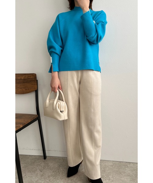 palm RICHE（ポームリシュ）の「ミラノリブ袖パールニット（ニット/セーター・レディース・ベージュ/オレンジ/オフホワイト/ターコイズブルー/ブラック/サックスブルー/ピンク・M）」の15枚目の写真