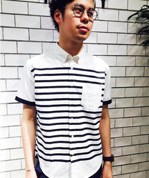 CIAOPANIC TYPY | 綿麻半袖ボーダーBDシャツ(シャツ/ブラウス)