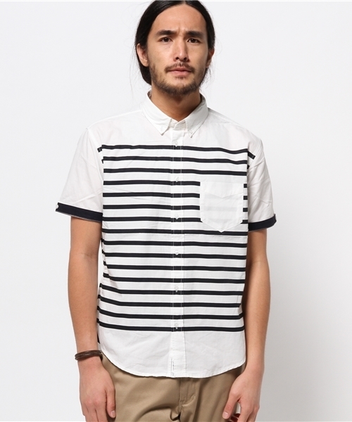 CIAOPANIC TYPY（チャオパニックティピー）の「綿麻半袖ボーダーBDシャツ（シャツ/ブラウス・メンズ・ホワイト/ネイビー・MEDIUM/LARGE/SMALL）」の3枚目の写真