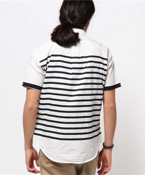 CIAOPANIC TYPY（チャオパニックティピー）の「綿麻半袖ボーダーBDシャツ（シャツ/ブラウス・メンズ・ホワイト/ネイビー・MEDIUM/LARGE/SMALL）」の5枚目の写真