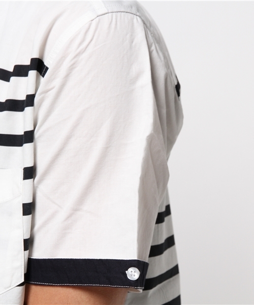CIAOPANIC TYPY（チャオパニックティピー）の「綿麻半袖ボーダーBDシャツ（シャツ/ブラウス・メンズ・ホワイト/ネイビー・MEDIUM/LARGE/SMALL）」の7枚目の写真