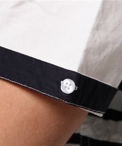 CIAOPANIC TYPY（チャオパニックティピー）の「綿麻半袖ボーダーBDシャツ（シャツ/ブラウス・メンズ・ホワイト/ネイビー・MEDIUM/LARGE/SMALL）」の8枚目の写真